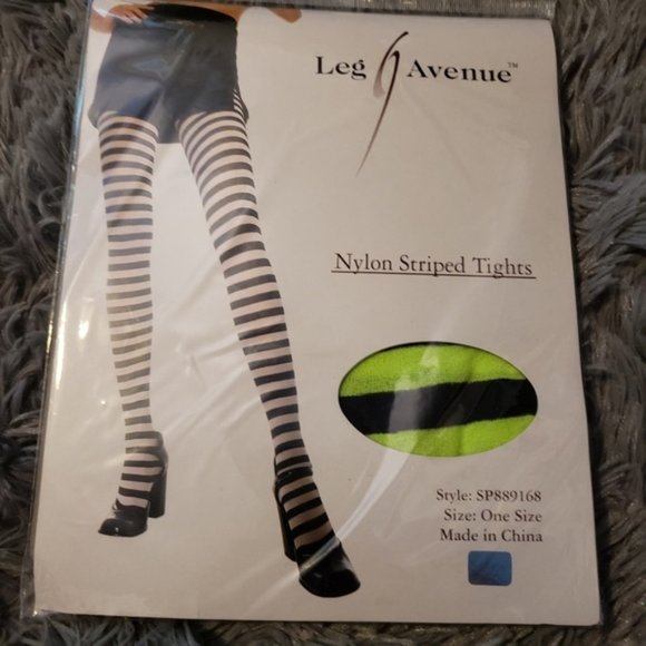 Legs Avenue brand green and black striped tights - Picture 1 of 1